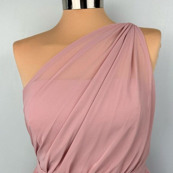 Alfred Angelo Dusty Rose One Shoulder Lined Chiffon Bridesmaid Dress Sz 10 - Picture 12 of 14